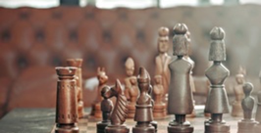 close-up of chess figurines