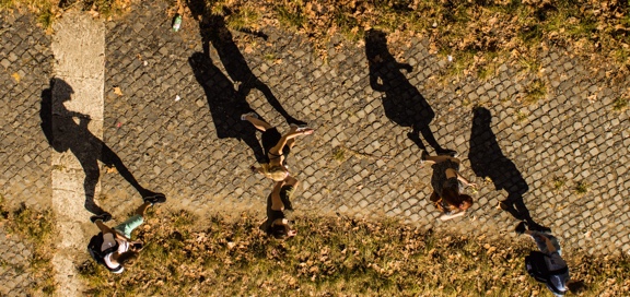 Overhead picture of students walking