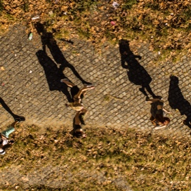 Overhead picture of students walking